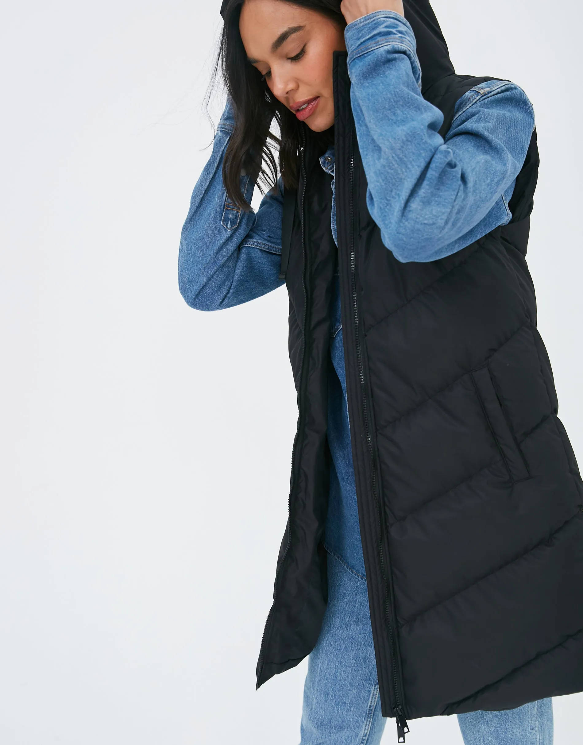 Longline Padded Gilet in Black sold by Threadbare product image thumbnail 3