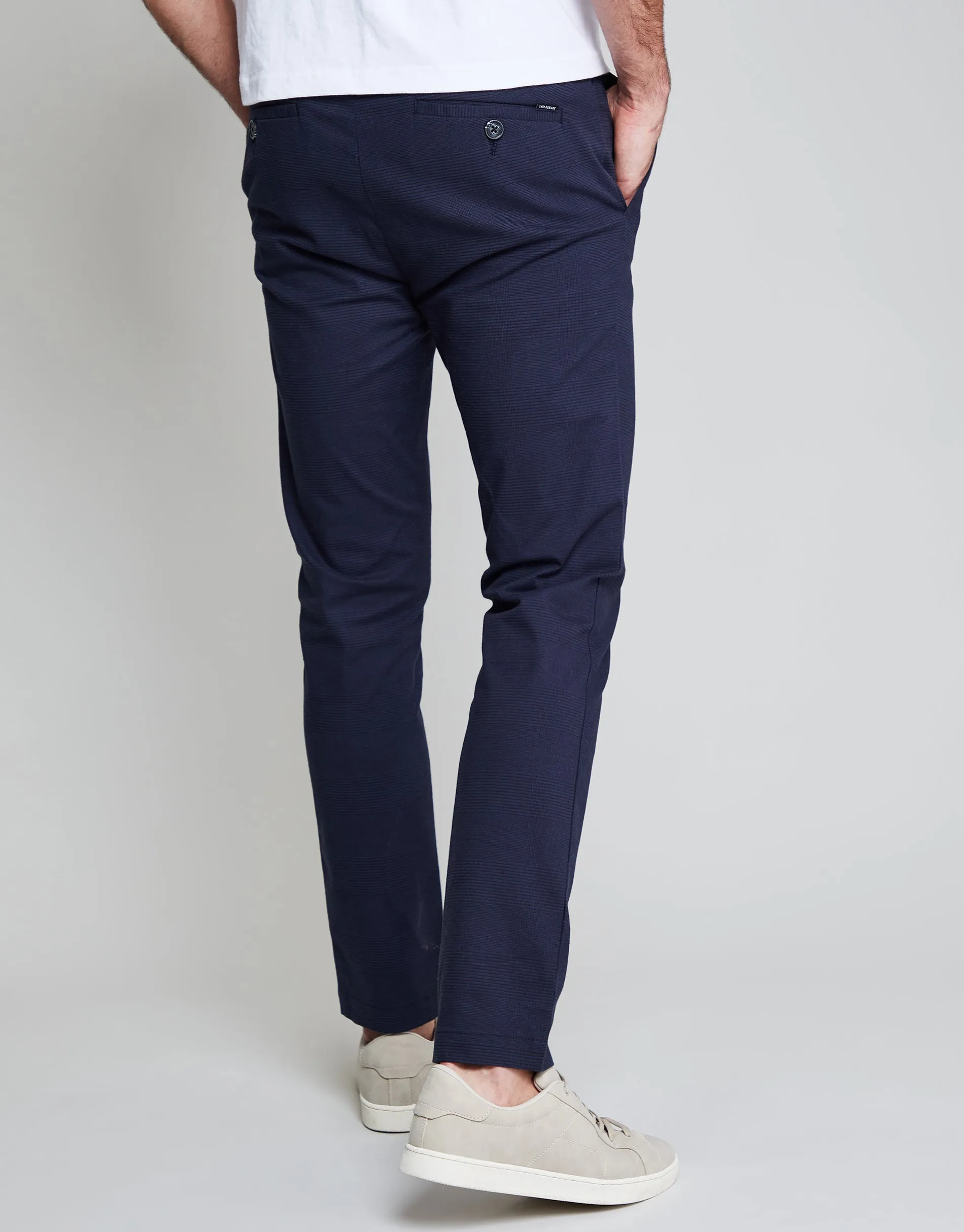 Threadbare Luxe Men's Navy Check Stretch Chino Trousers sold by Threadbare product image thumbnail 2