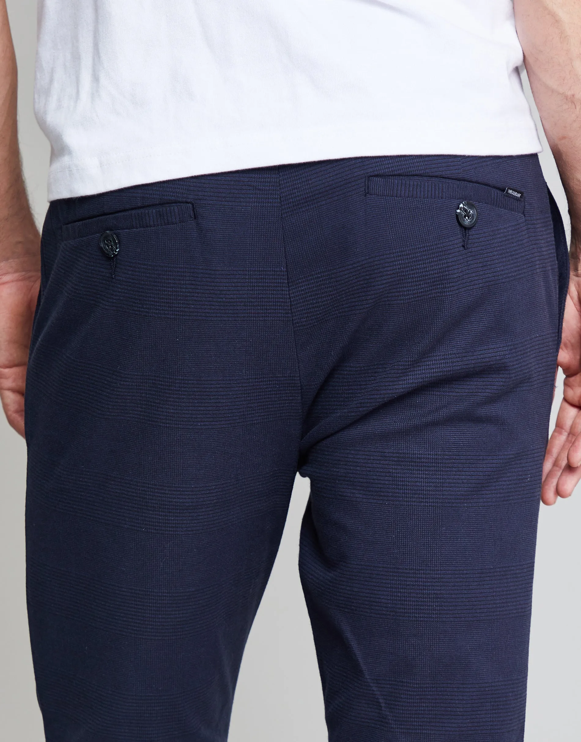 Threadbare Luxe Men's Navy Check Stretch Chino Trousers sold by Threadbare product image thumbnail 4