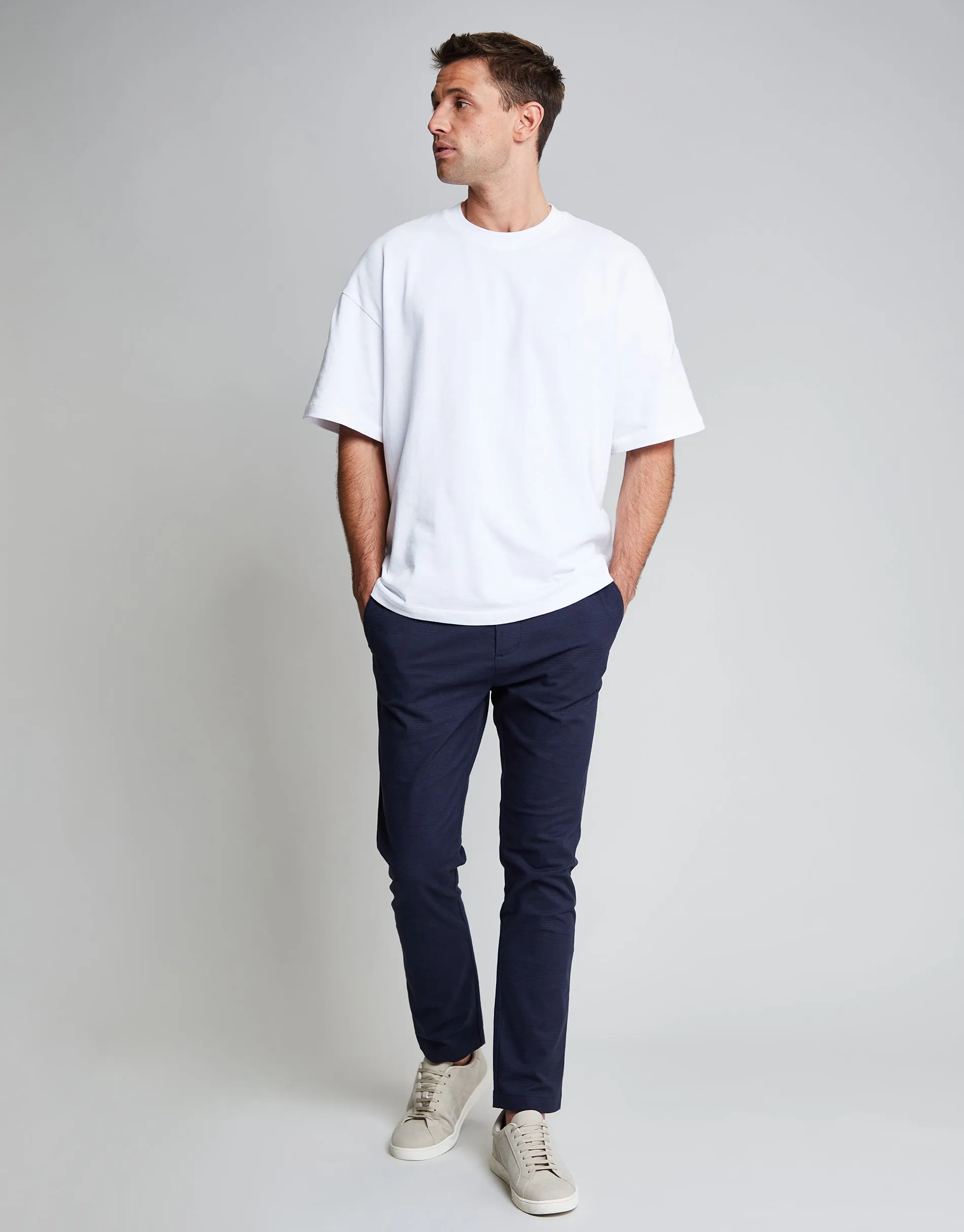 Threadbare Luxe Men's Navy Check Stretch Chino Trousers sold by Threadbare product image thumbnail 3