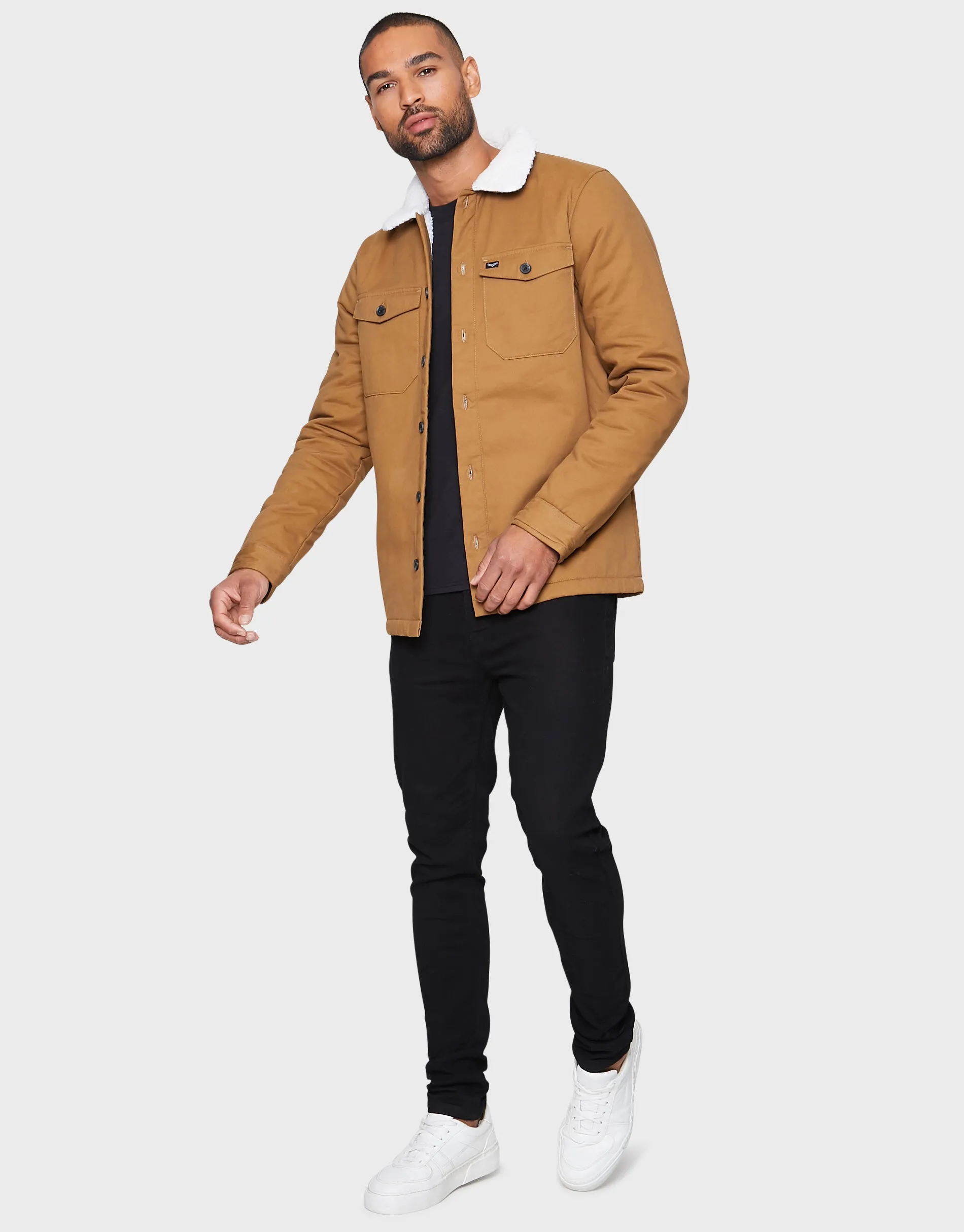 Men's Camel Faux Borg Collar Shacket sold by Threadbare product image thumbnail 3