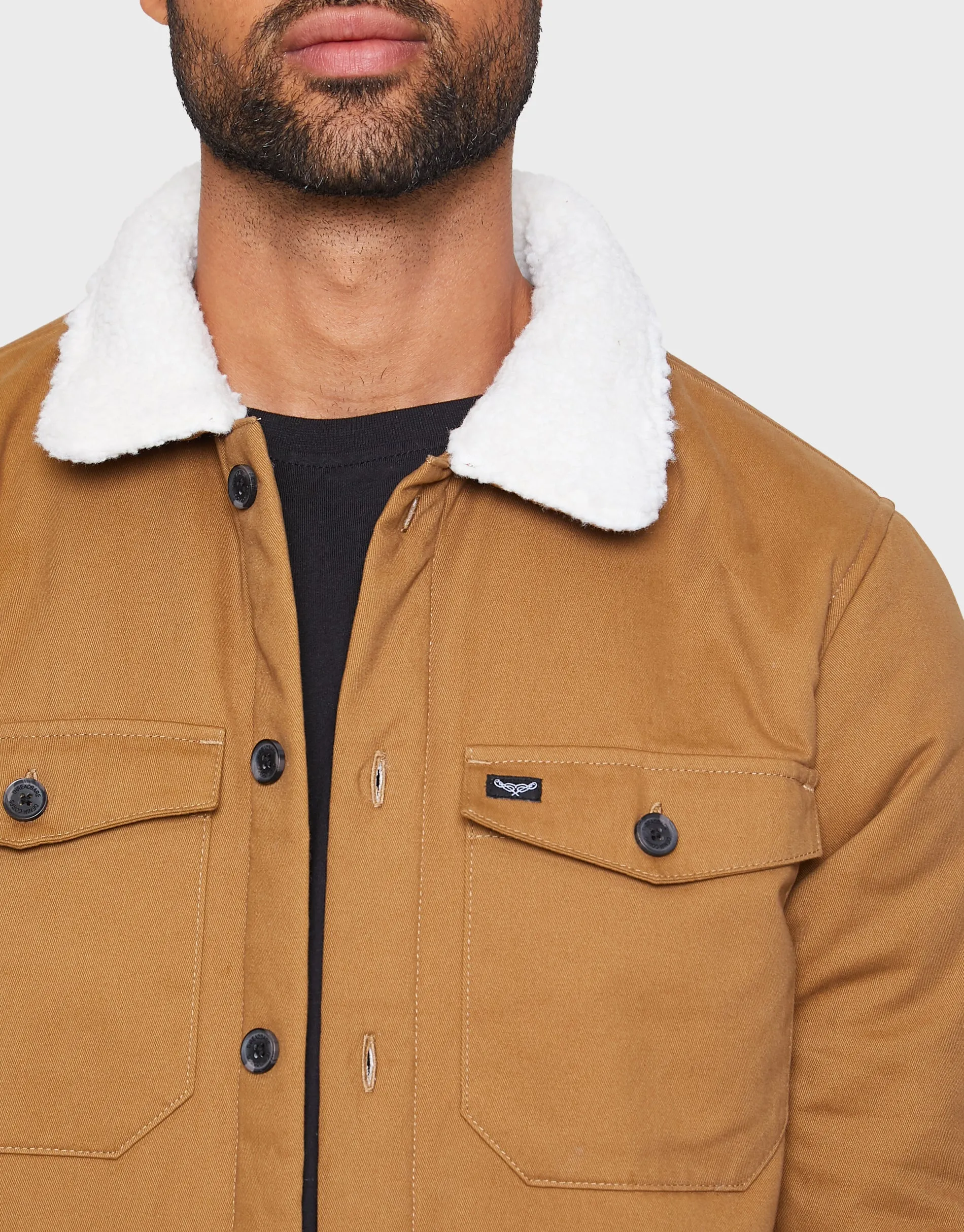 Men's Camel Faux Borg Collar Shacket sold by Threadbare product image thumbnail 4