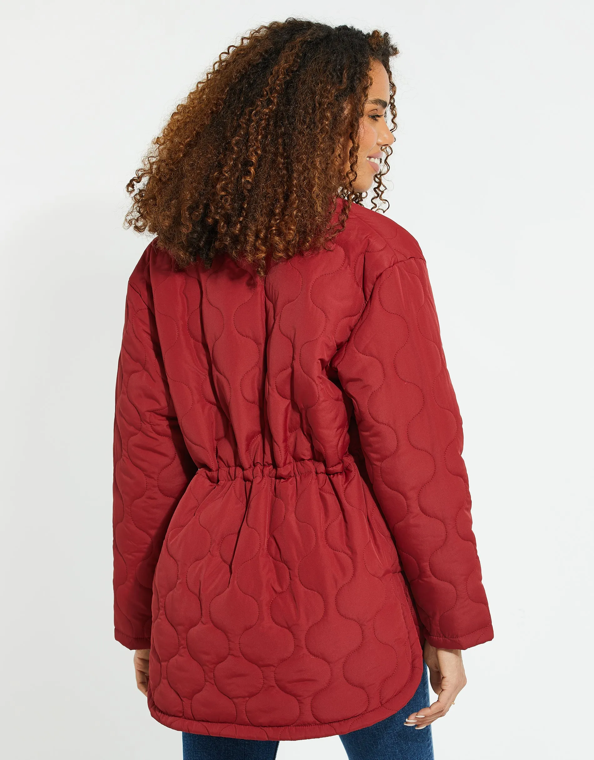 Women's Red Quilted Bomber Style Jacket sold by Threadbare product image thumbnail 3