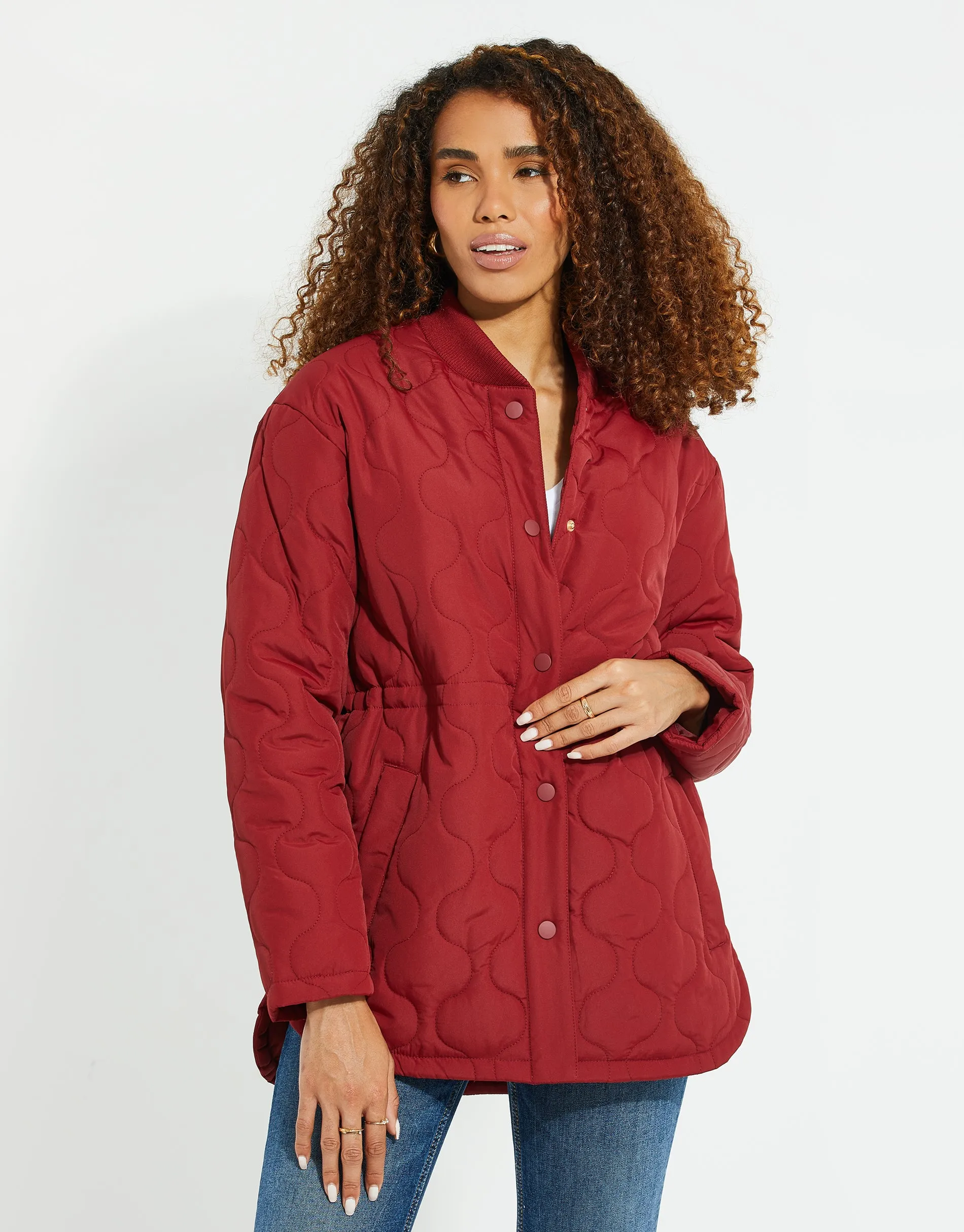 Women's Red Quilted Bomber Style Jacket sold by Threadbare product image thumbnail 2