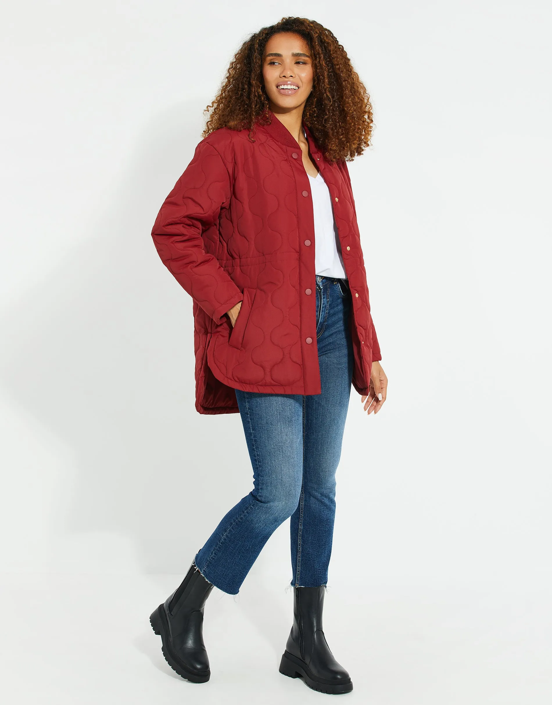 Women's Red Quilted Bomber Style Jacket sold by Threadbare product image thumbnail 4