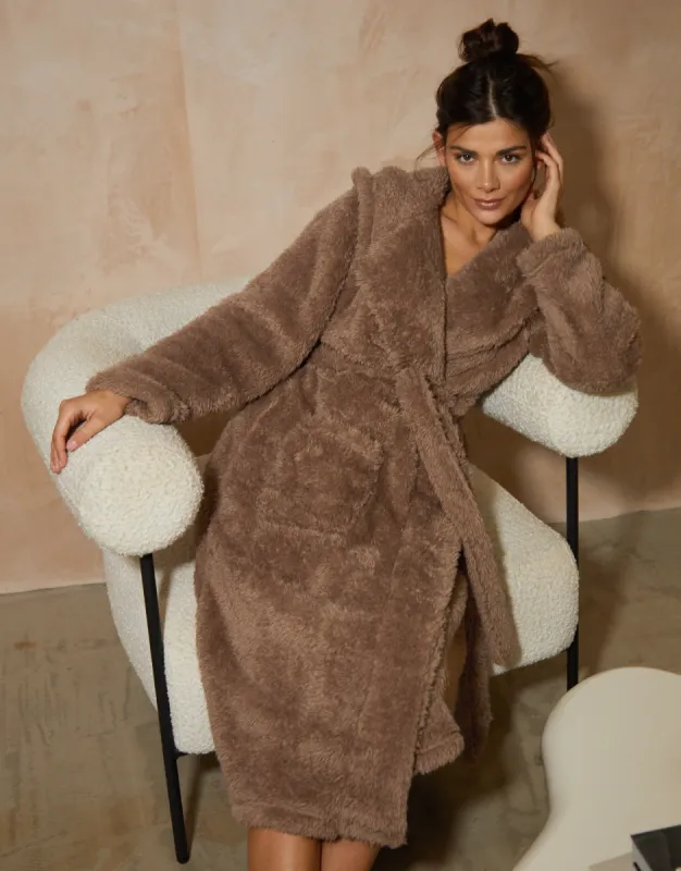 Women's Light Brown Fluffy Dressing Gown sold by Threadbare
