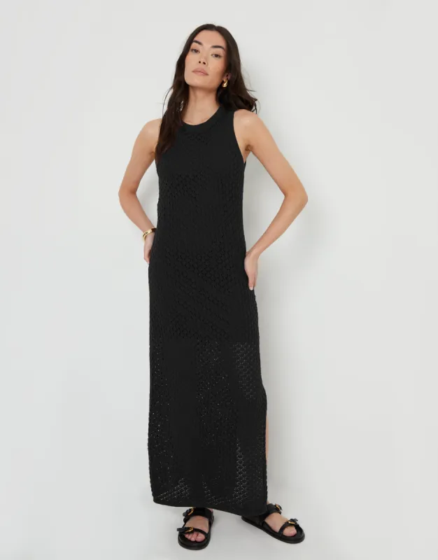 Women's Black Lined Knitted Racer Maxi Dress made by Threadbare