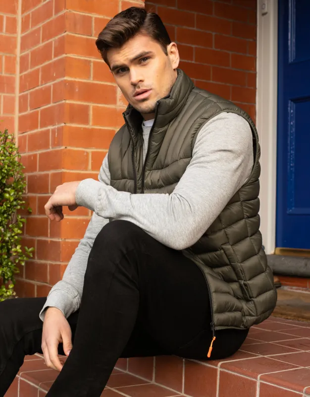 Men's Khaki Padded Quilted Gilet sold by Threadbare