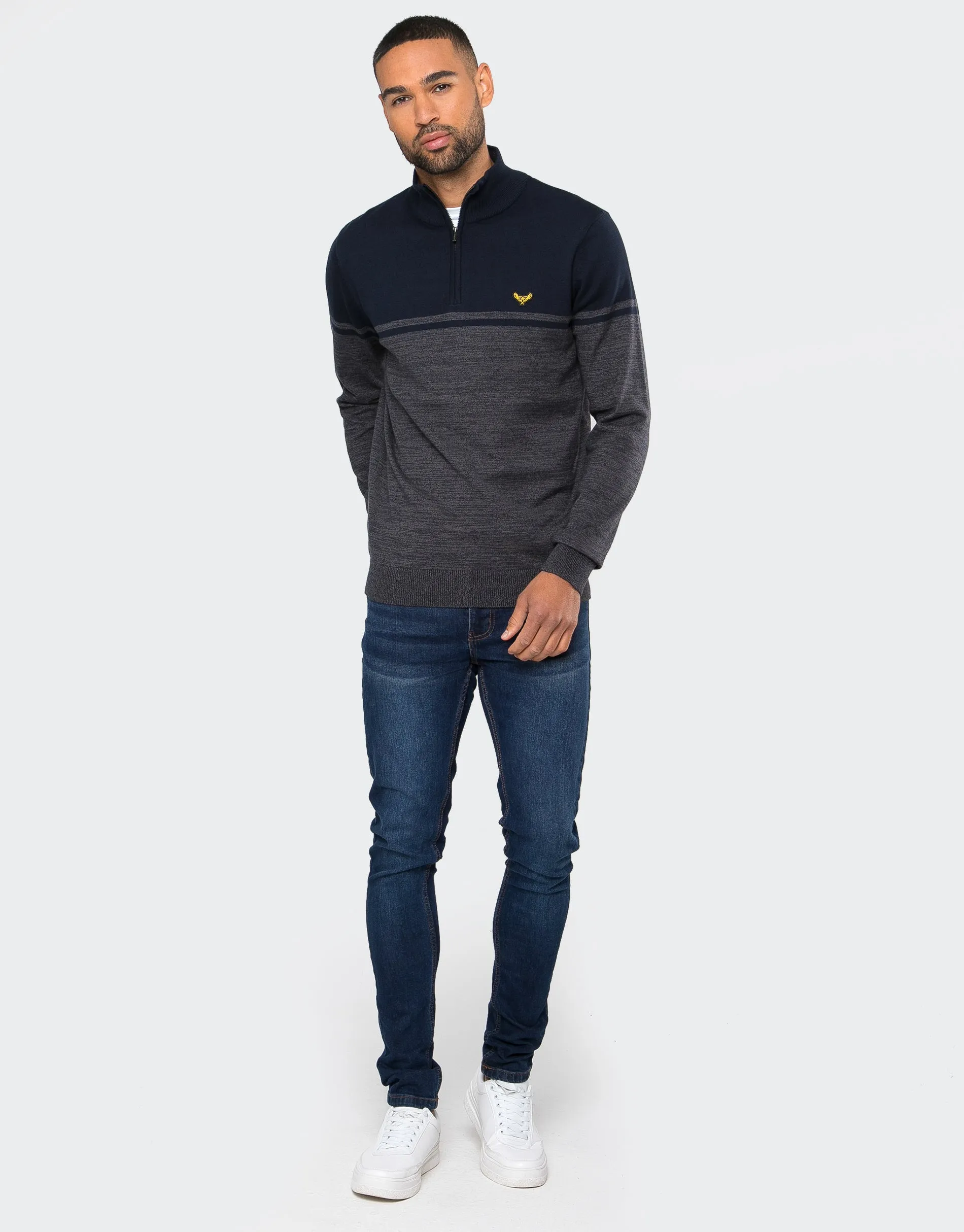 Men's Navy Two Tone Quarter Zip Jumper sold by Threadbare product image thumbnail 3
