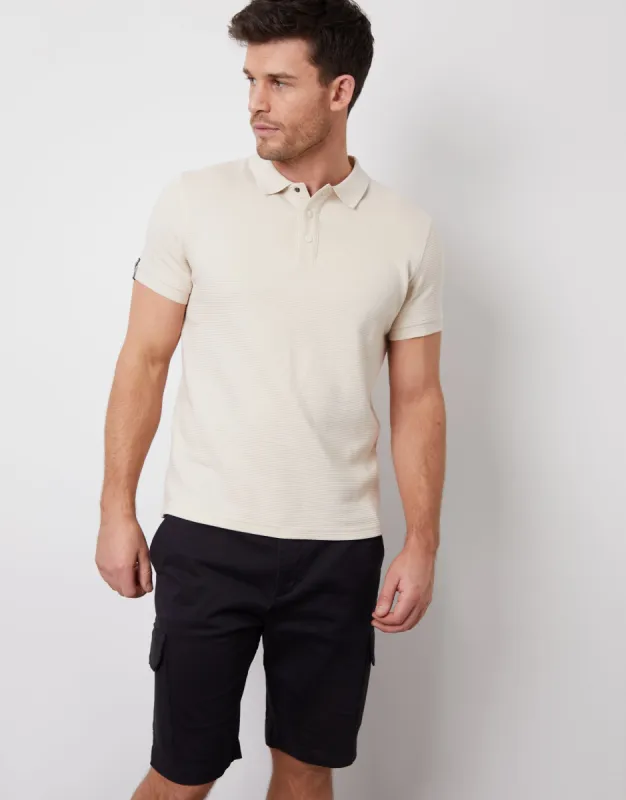 Stone Ottoman Rib Textured Polo Shirt sold by Threadbare
