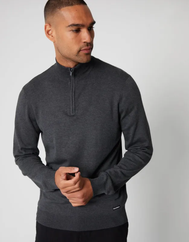 Threadbare Men's Charcoal Grey Funnel Neck Quarter Zip Knitted Jumper sold by Threadbare