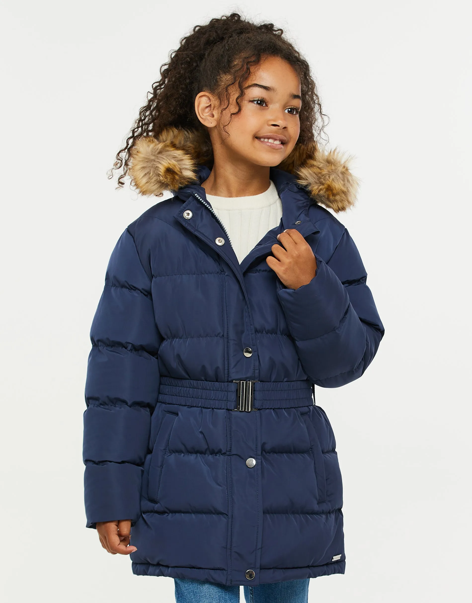 Girls' Navy Belted Parka Jacket sold by Threadbare