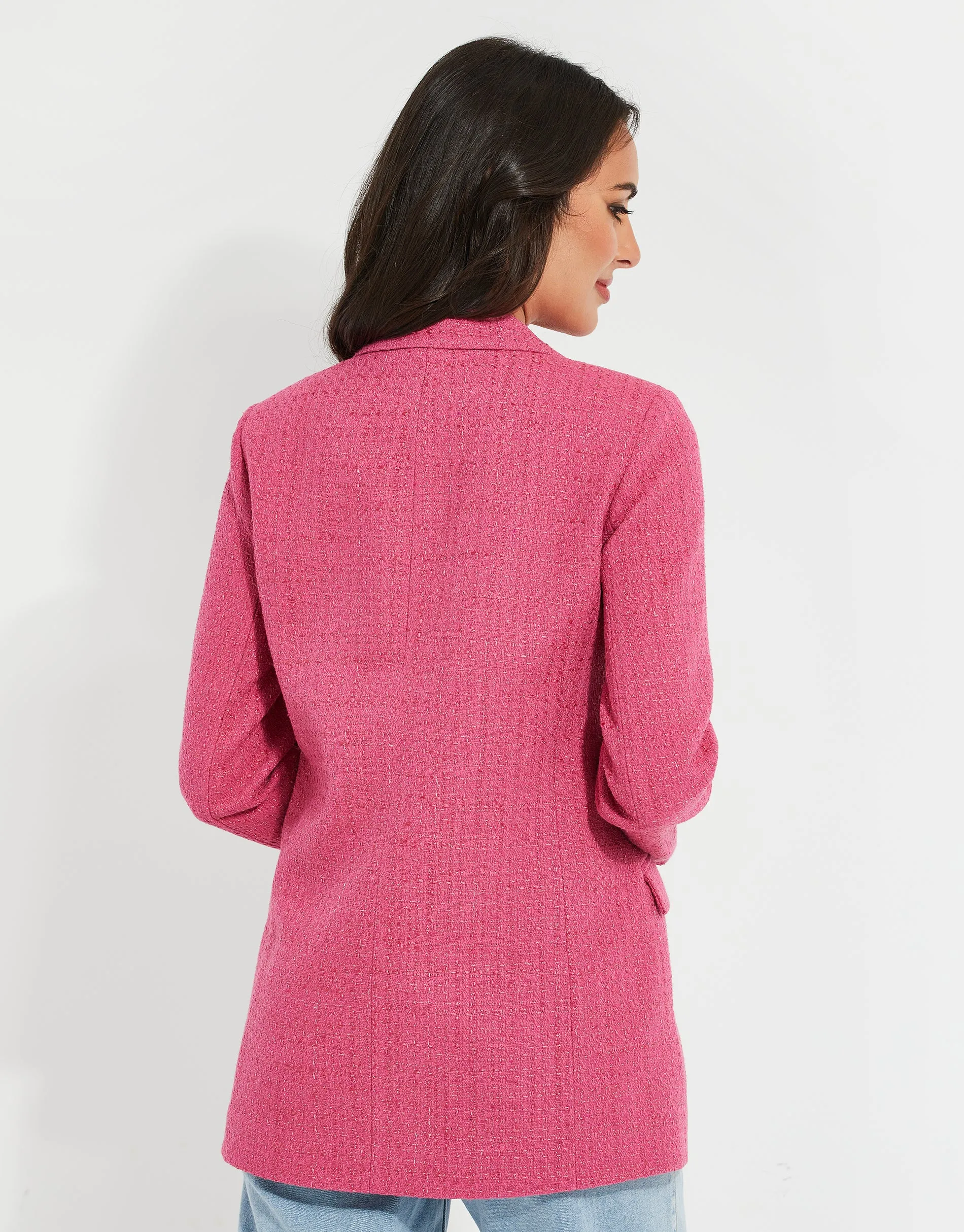 Women's Pink Oversized Double Breasted Bouclé Blazer sold by Threadbare product image thumbnail 2