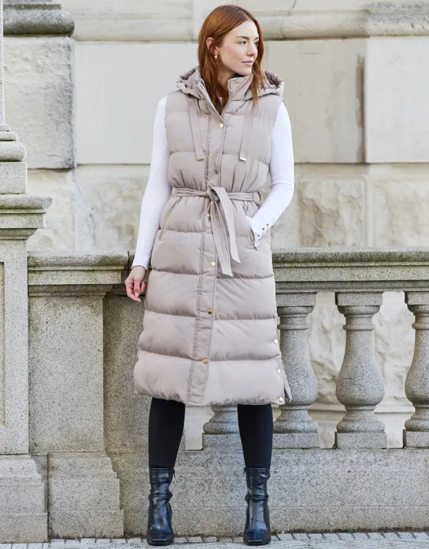 Women's Stone Longline Metallic Detail Padded Gilet sold by Threadbare