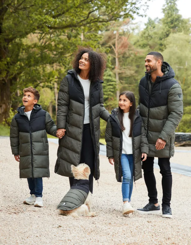 Men's Khaki Colourblock Longline Puffer Jacket sold by Threadbare