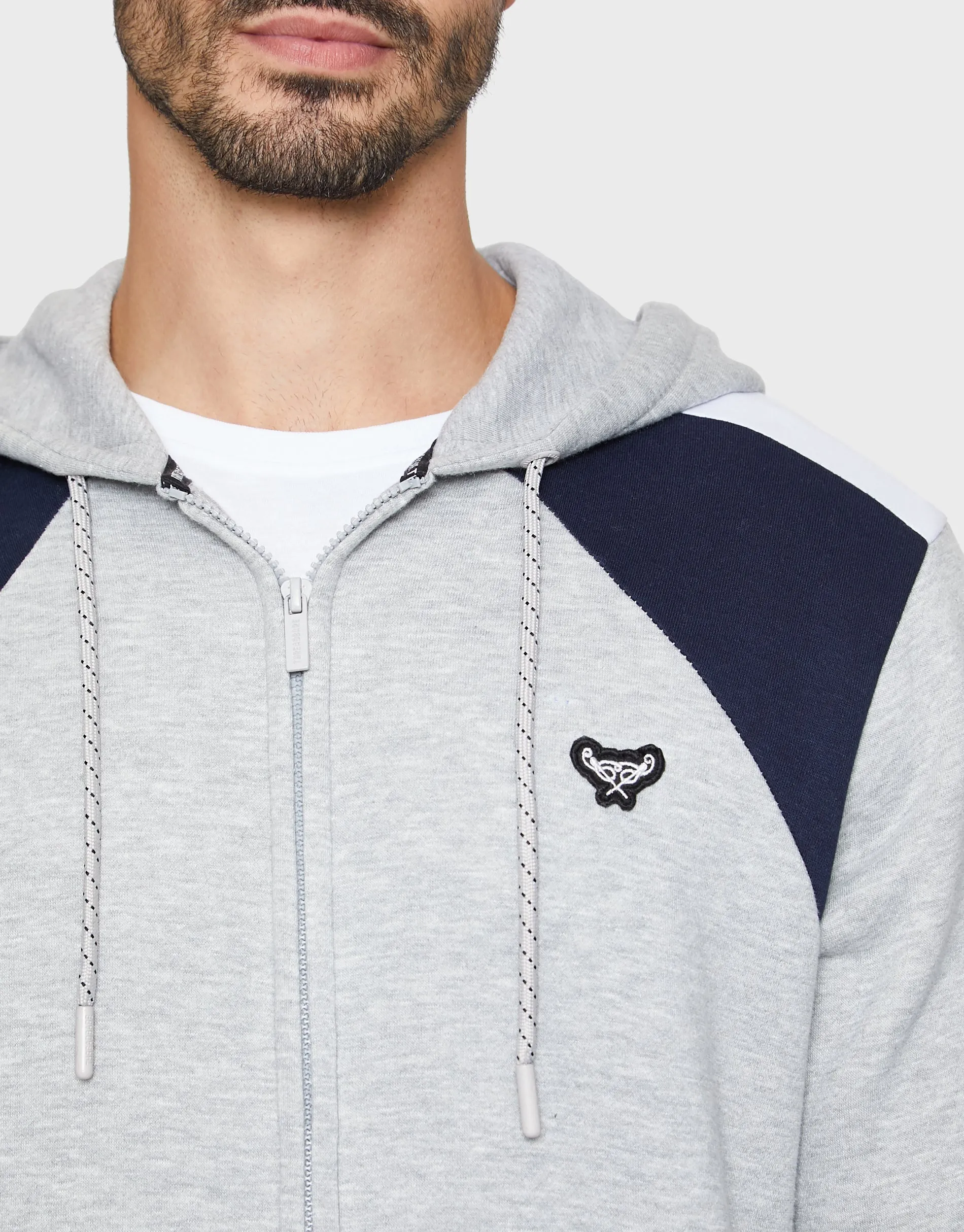 Men's Grey Marl Colourblock Zip-Through Hoodie sold by Threadbare product image thumbnail 4