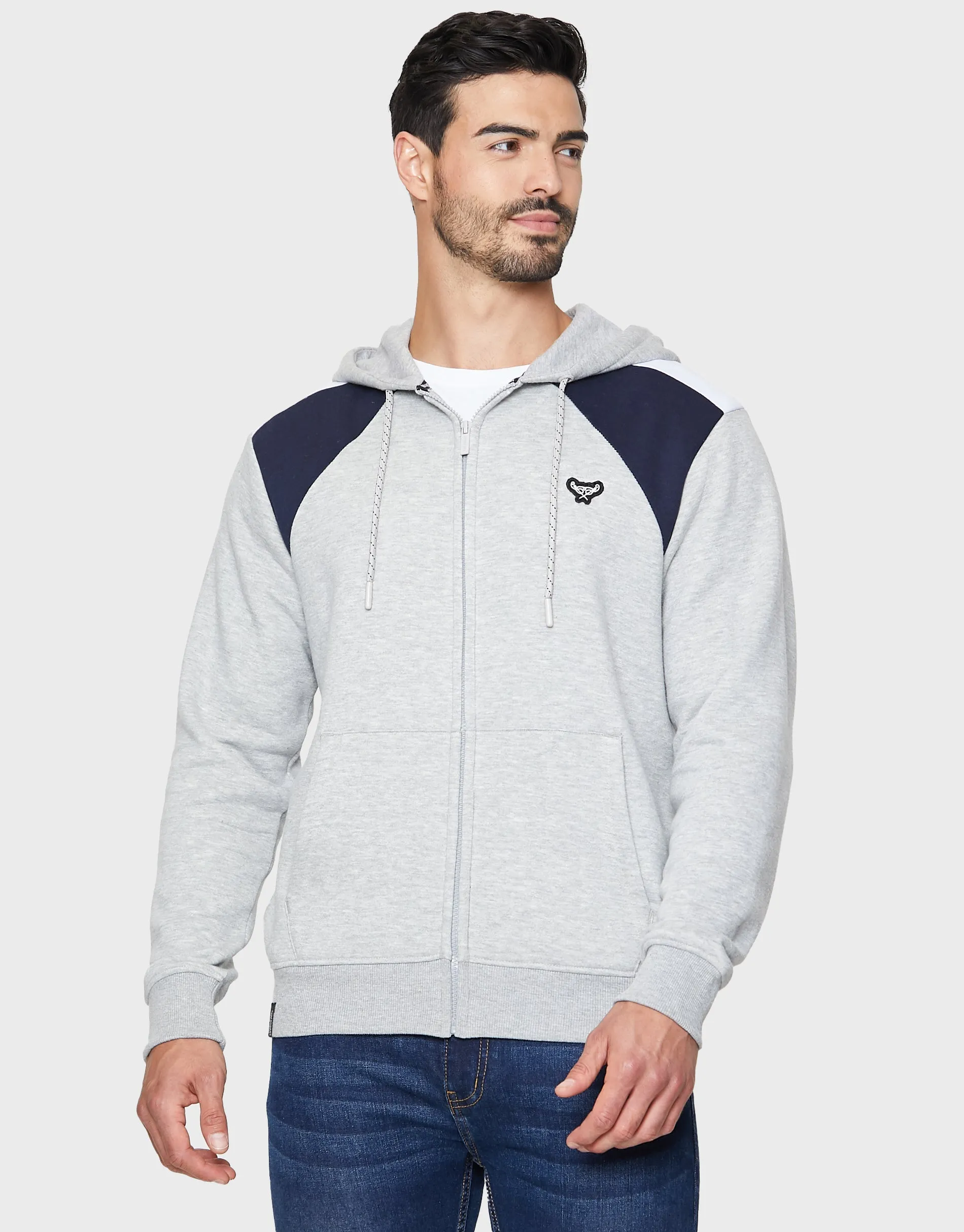 Men's Grey Marl Colourblock Zip-Through Hoodie sold by Threadbare