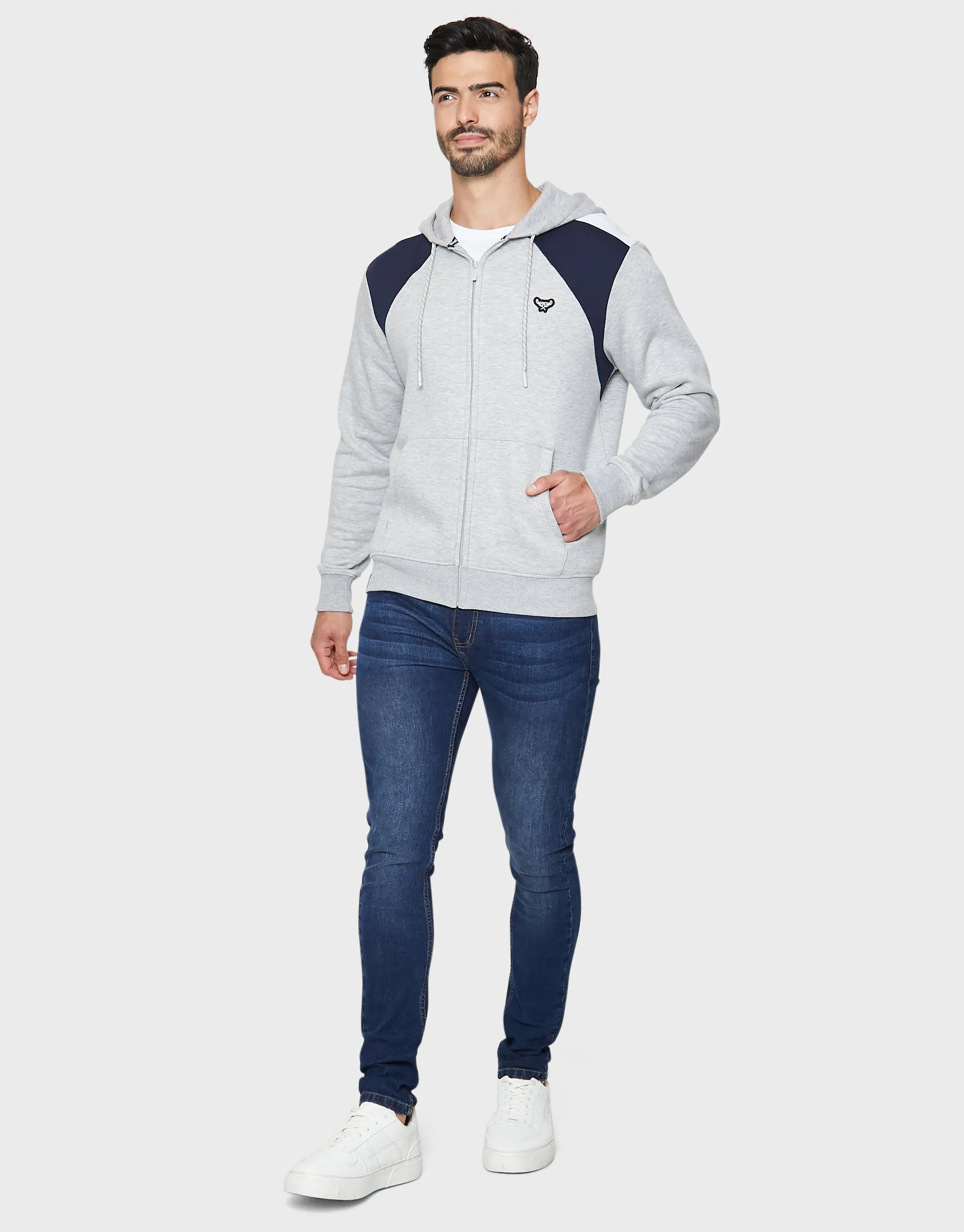 Men's Grey Marl Colourblock Zip-Through Hoodie sold by Threadbare product image thumbnail 3