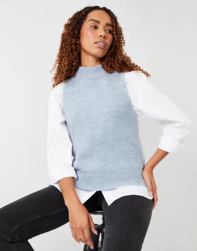 Women's Light Blue Knitted Vest sold by Threadbare