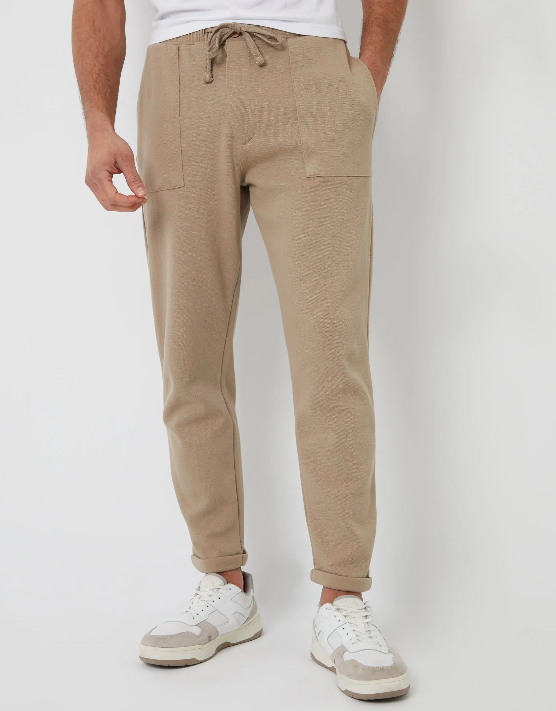 Men's Stone Pique Cuffed Seam Detail Joggers sold by Threadbare