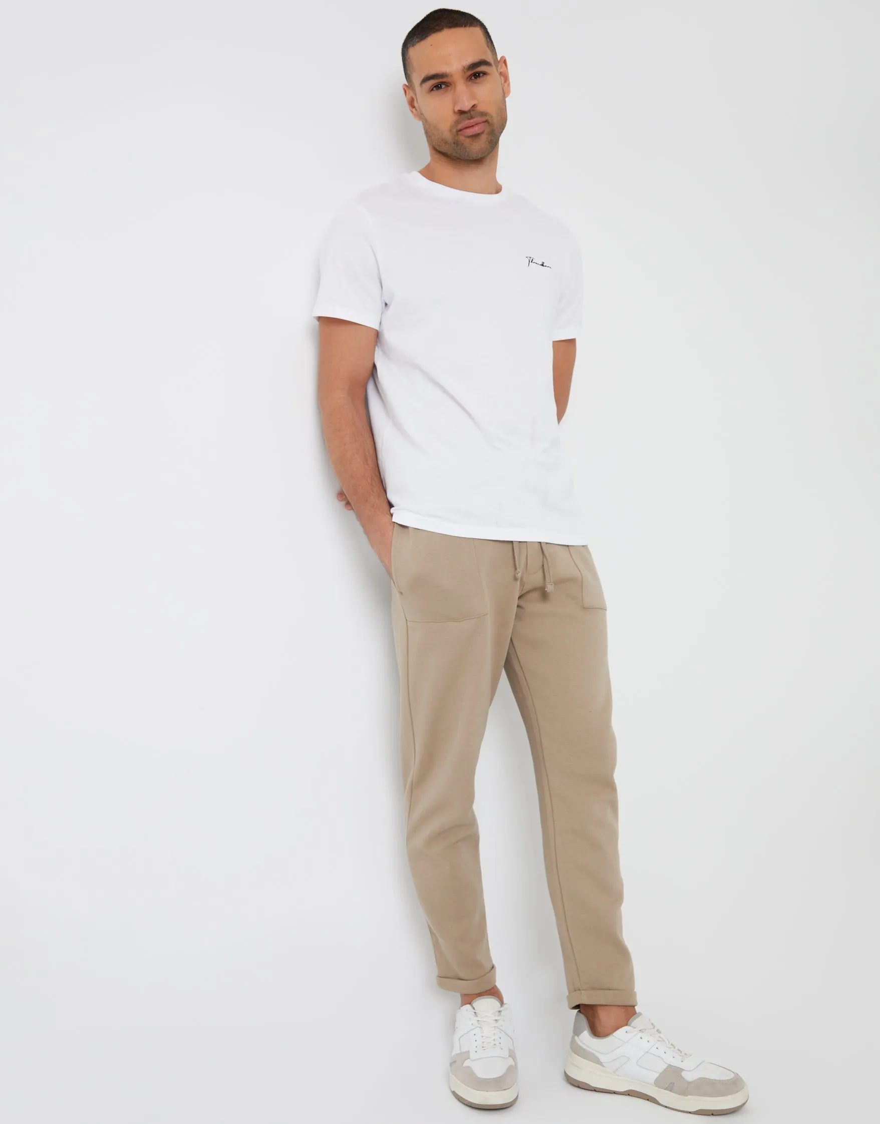 Men's Stone Pique Cuffed Seam Detail Joggers sold by Threadbare product image thumbnail 3