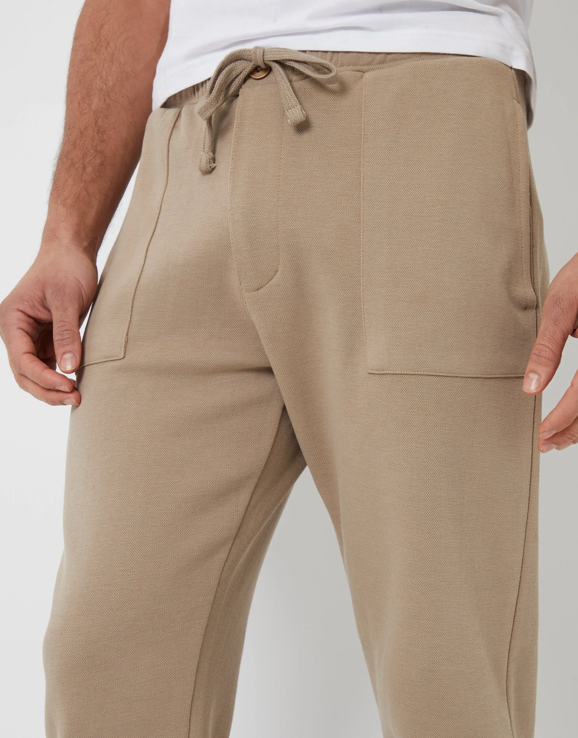 Men's Stone Pique Cuffed Seam Detail Joggers sold by Threadbare product image thumbnail 4