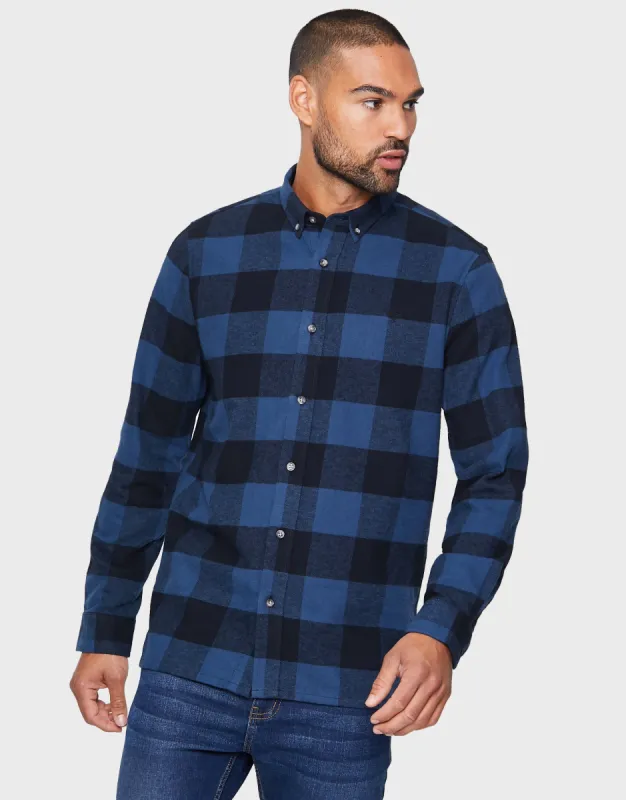 Men's Navy Check Long Sleeve Shirt sold by Threadbare