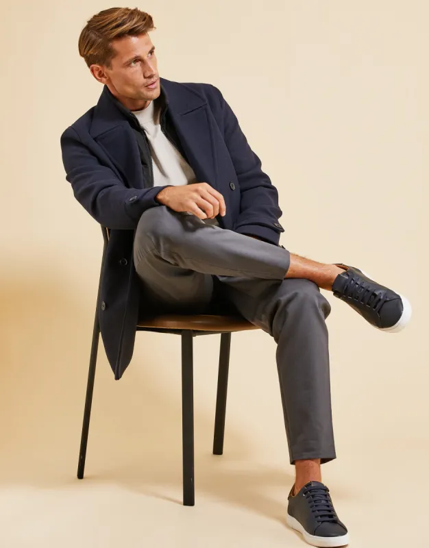 Threadbare Luxe Men's Navy Mock Layer Tailored Coat sold by Threadbare