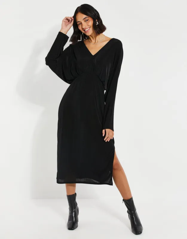 Women's Black V-Neck Party Midi Dress sold by Threadbare