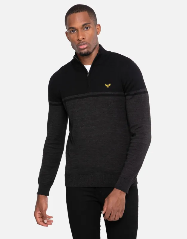 Men's Black Two Tone Quarter Zip Jumper sold by Threadbare