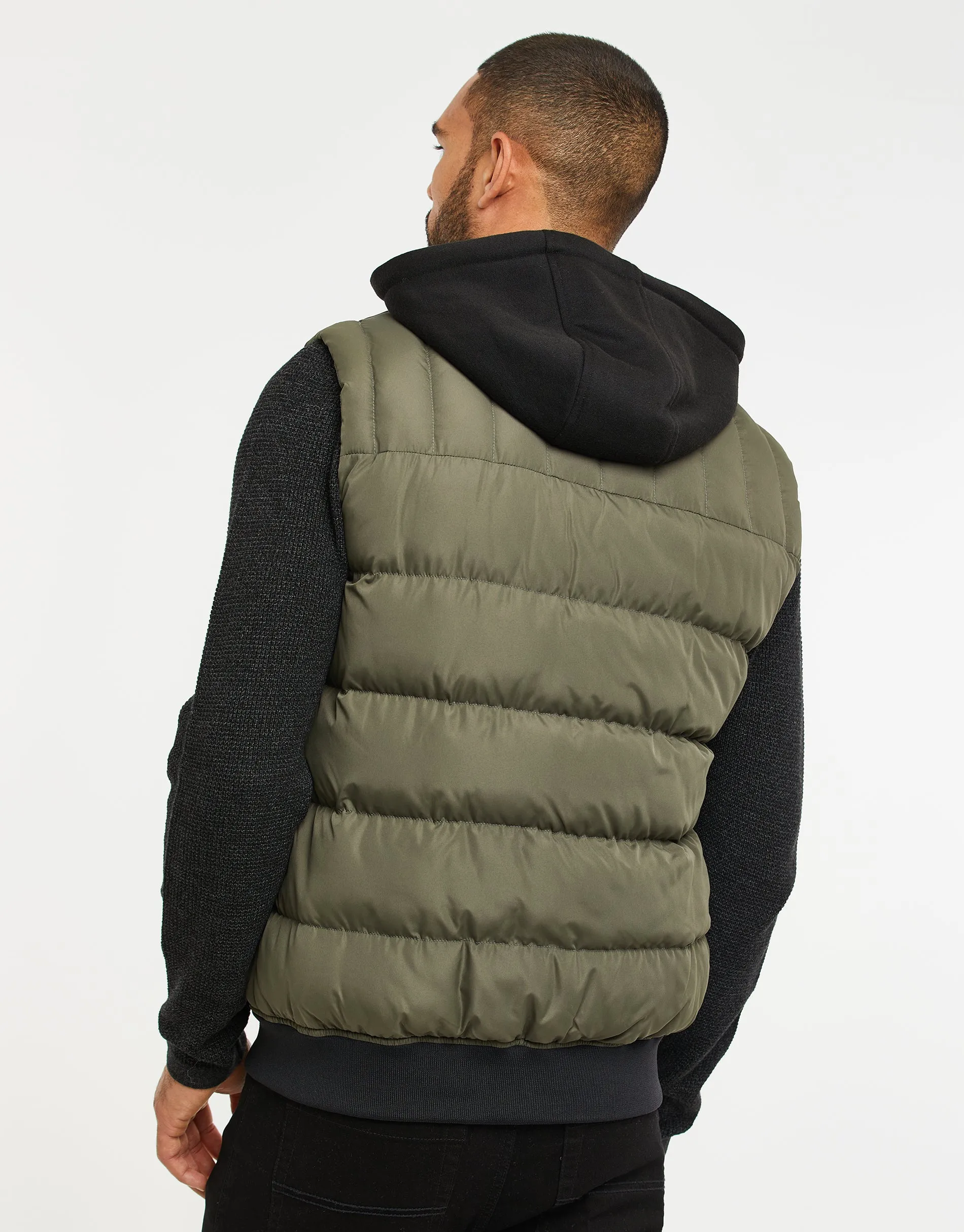 Men's Khaki Hooded Padded Gilet sold by Threadbare product image thumbnail 2