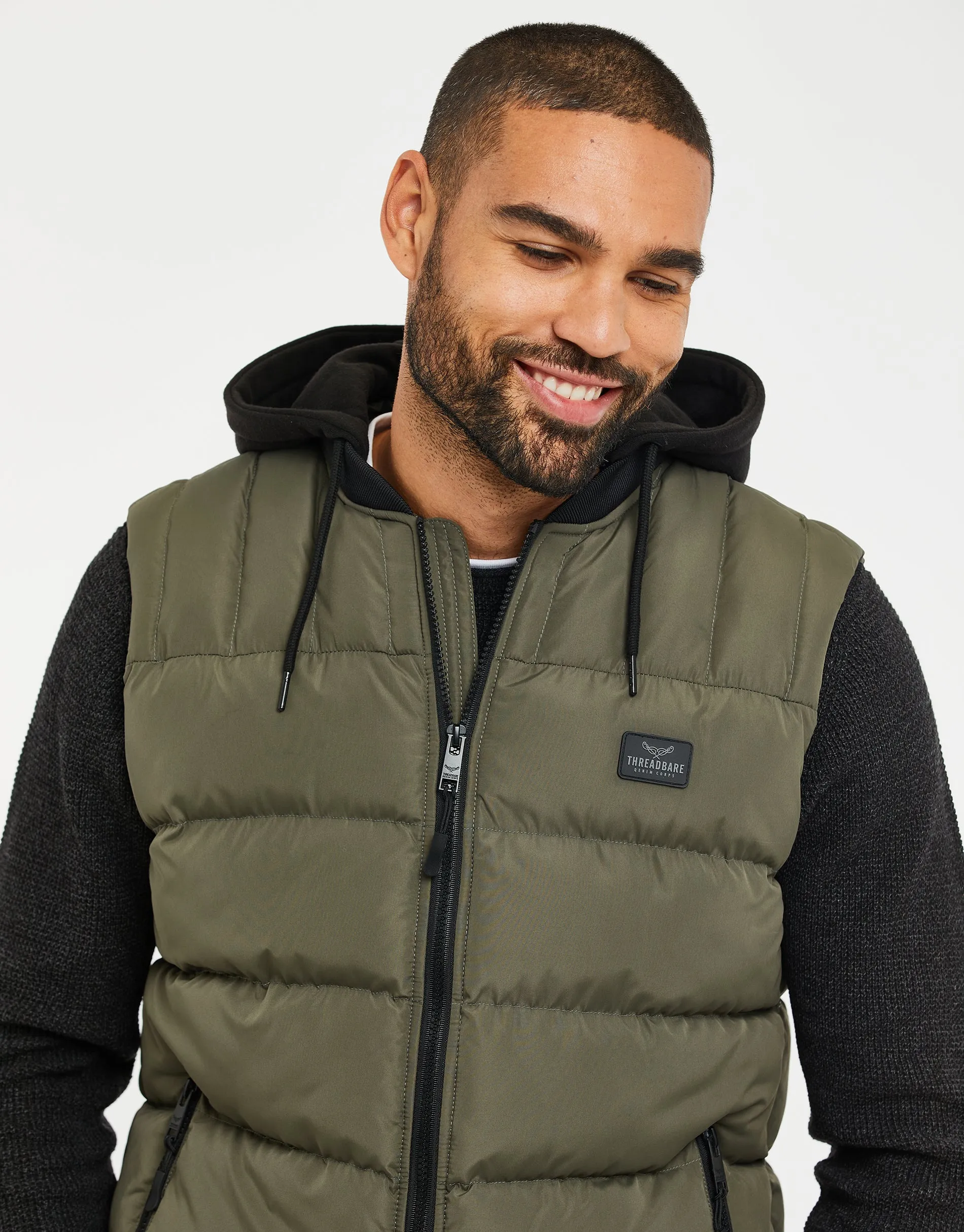 Men's Khaki Hooded Padded Gilet sold by Threadbare product image thumbnail 4