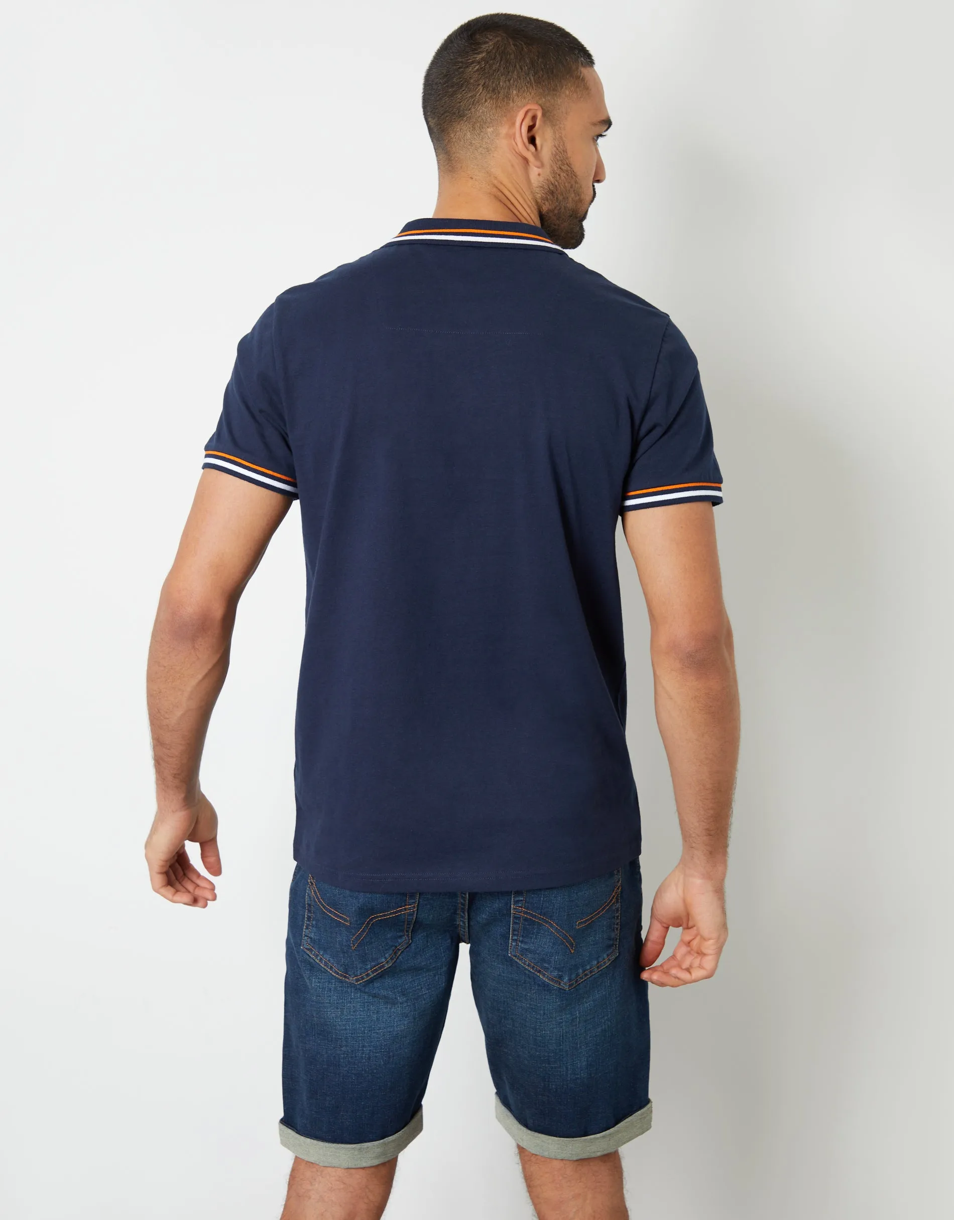 Navy Contrast Tipping Hidden Placket Polo Shirt sold by Threadbare product image thumbnail 2