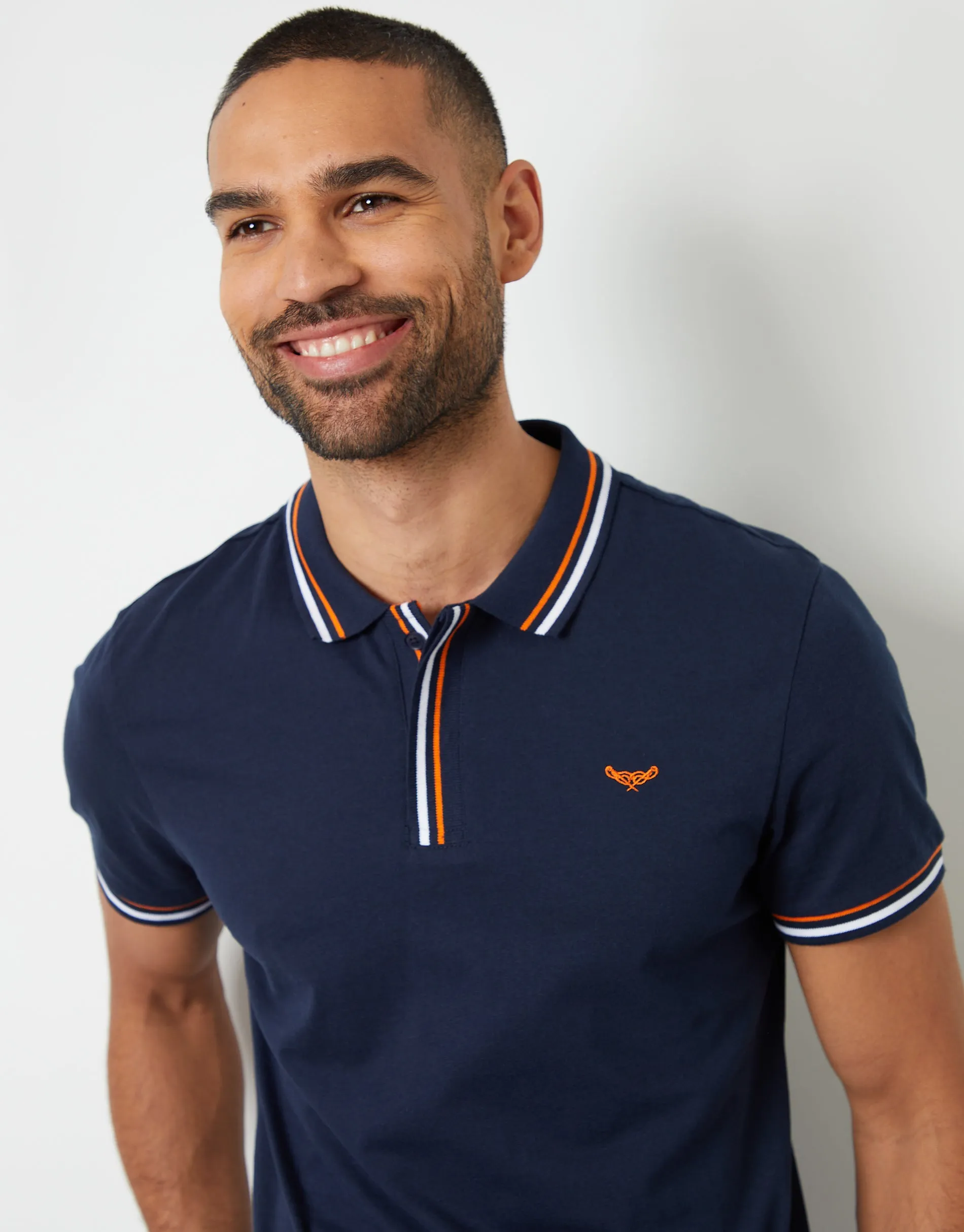 Navy Contrast Tipping Hidden Placket Polo Shirt sold by Threadbare product image thumbnail 4