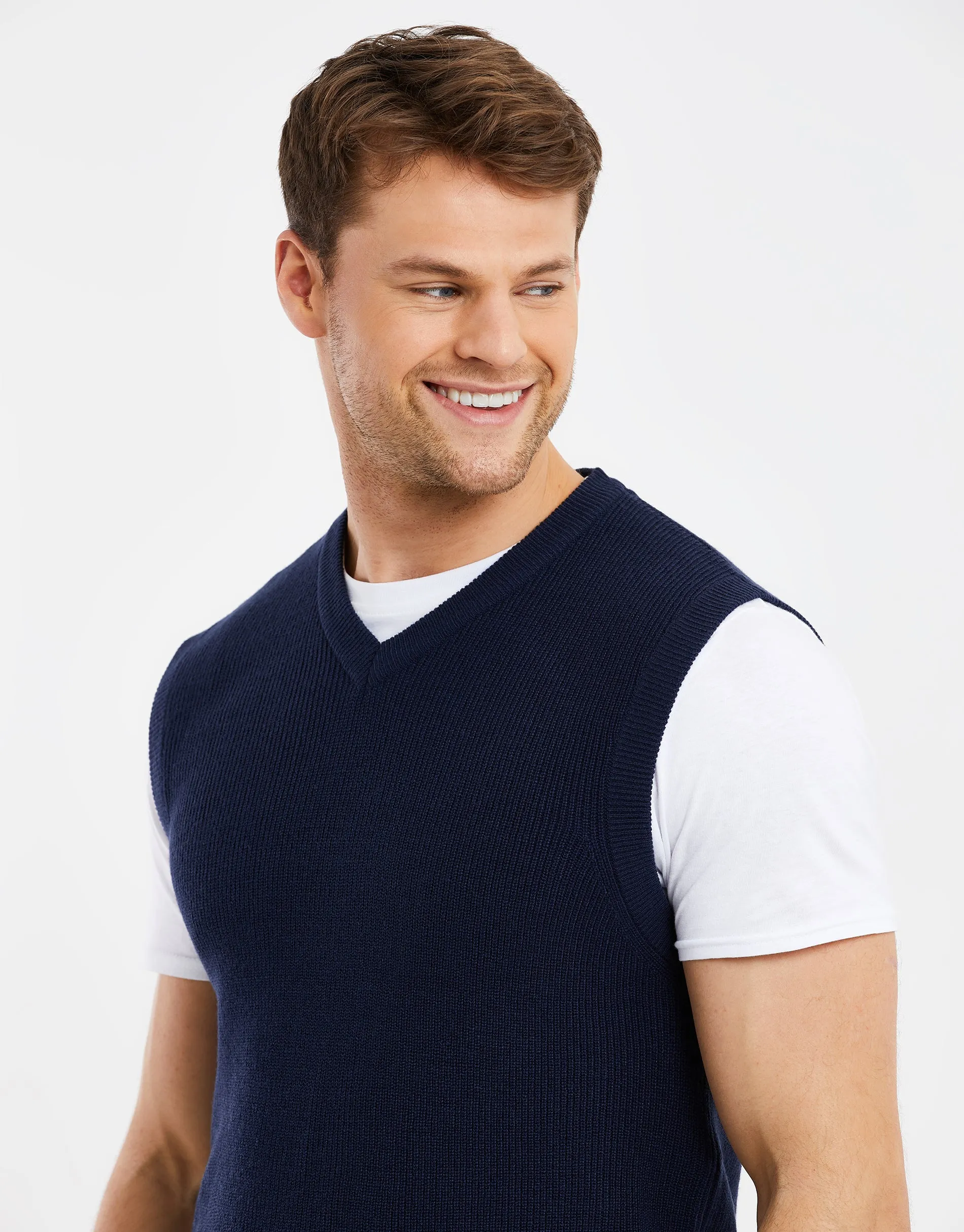 Men's Navy Knitted V-Neck Vest sold by Threadbare product image thumbnail 4