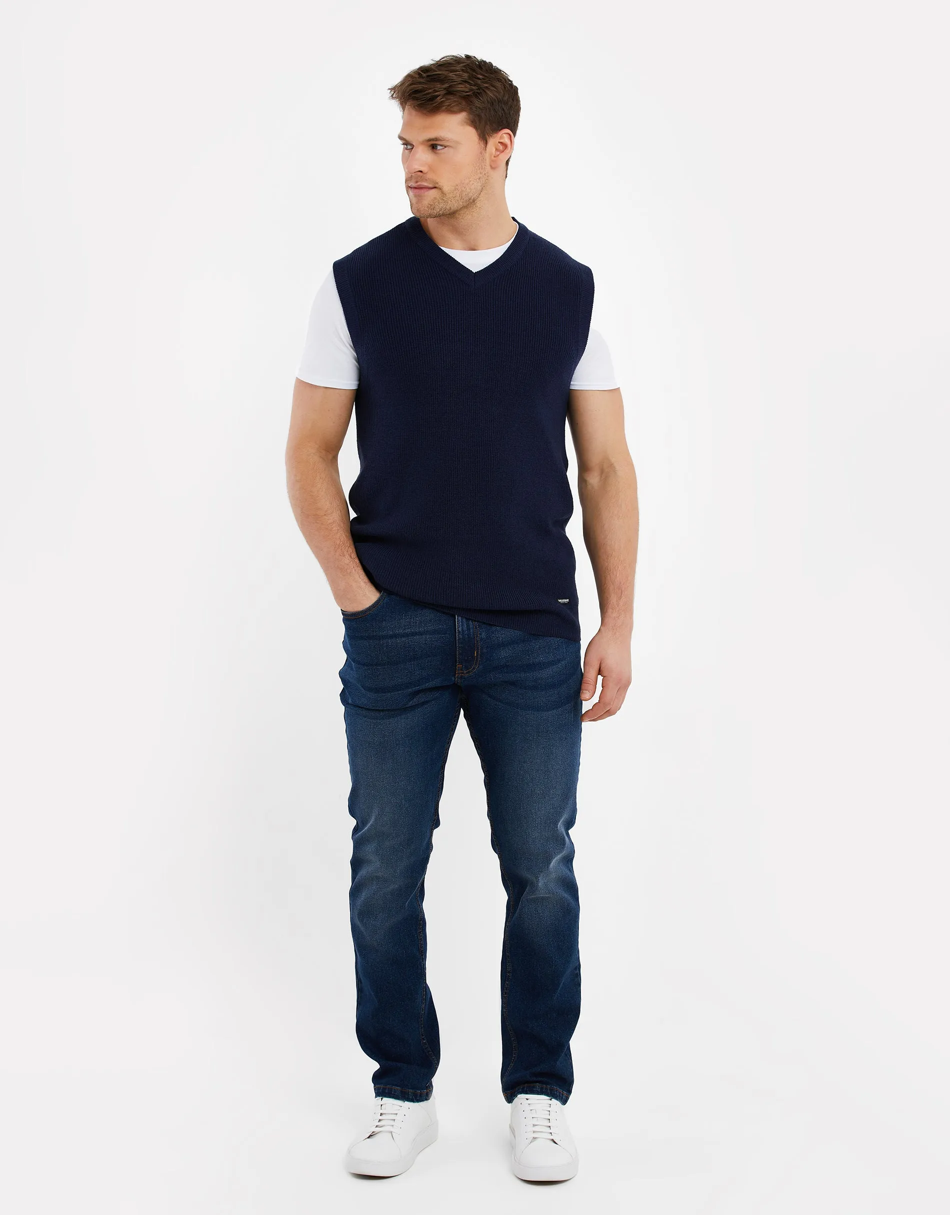 Men's Navy Knitted V-Neck Vest sold by Threadbare product image thumbnail 3
