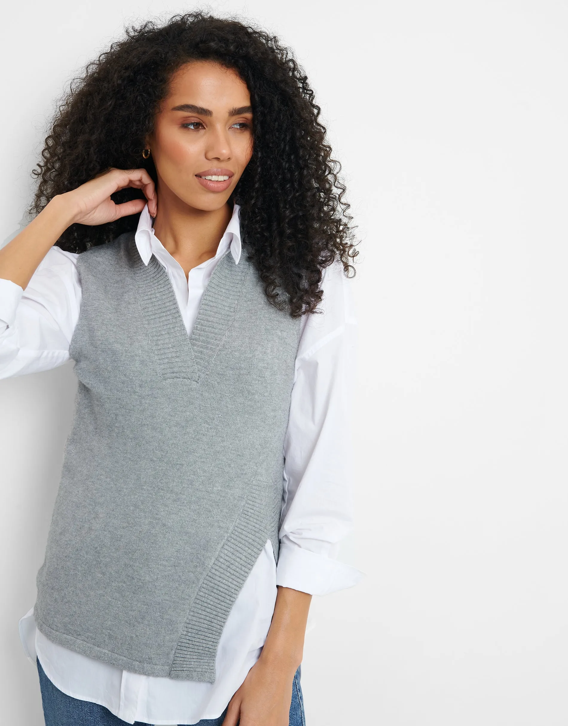 Women's Grey Knitted V-Neck Vest sold by Threadbare