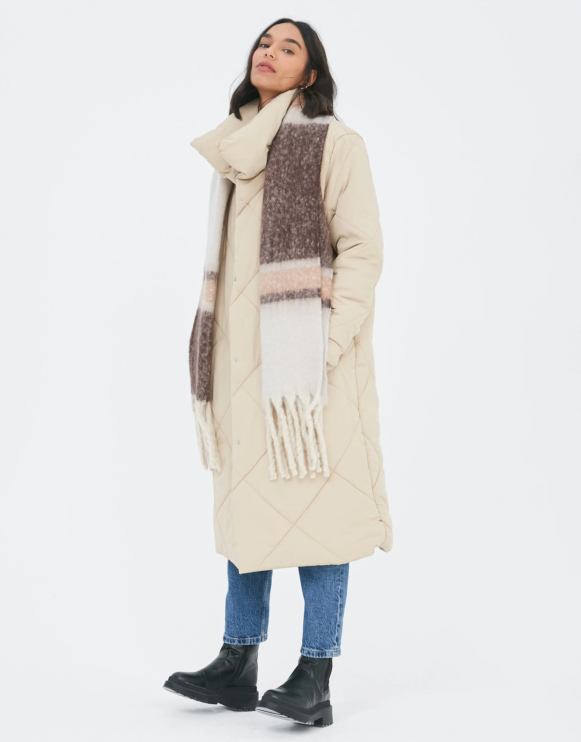 Women's Stone Oversized Quilted Puffer Coat sold by Threadbare