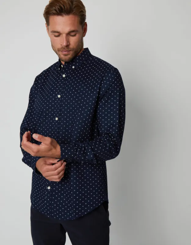 Threadbare Men's Navy Geometric Print Long Sleeve Shirt sold by Threadbare