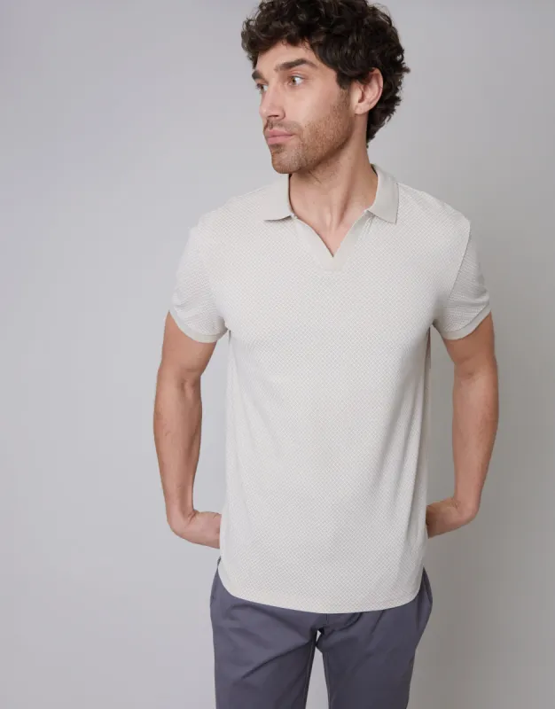 Threadbare Men's Taupe Printed Pique Open Collar Polo Shirt sold by Threadbare