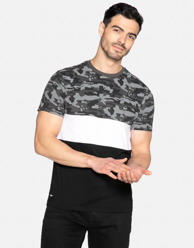Men's Grey Camo Colourblock T-Shirt sold by Threadbare