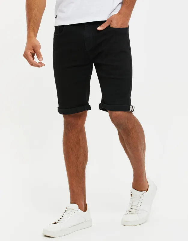 Men's Black Wash Stretch Denim Shorts sold by Threadbare