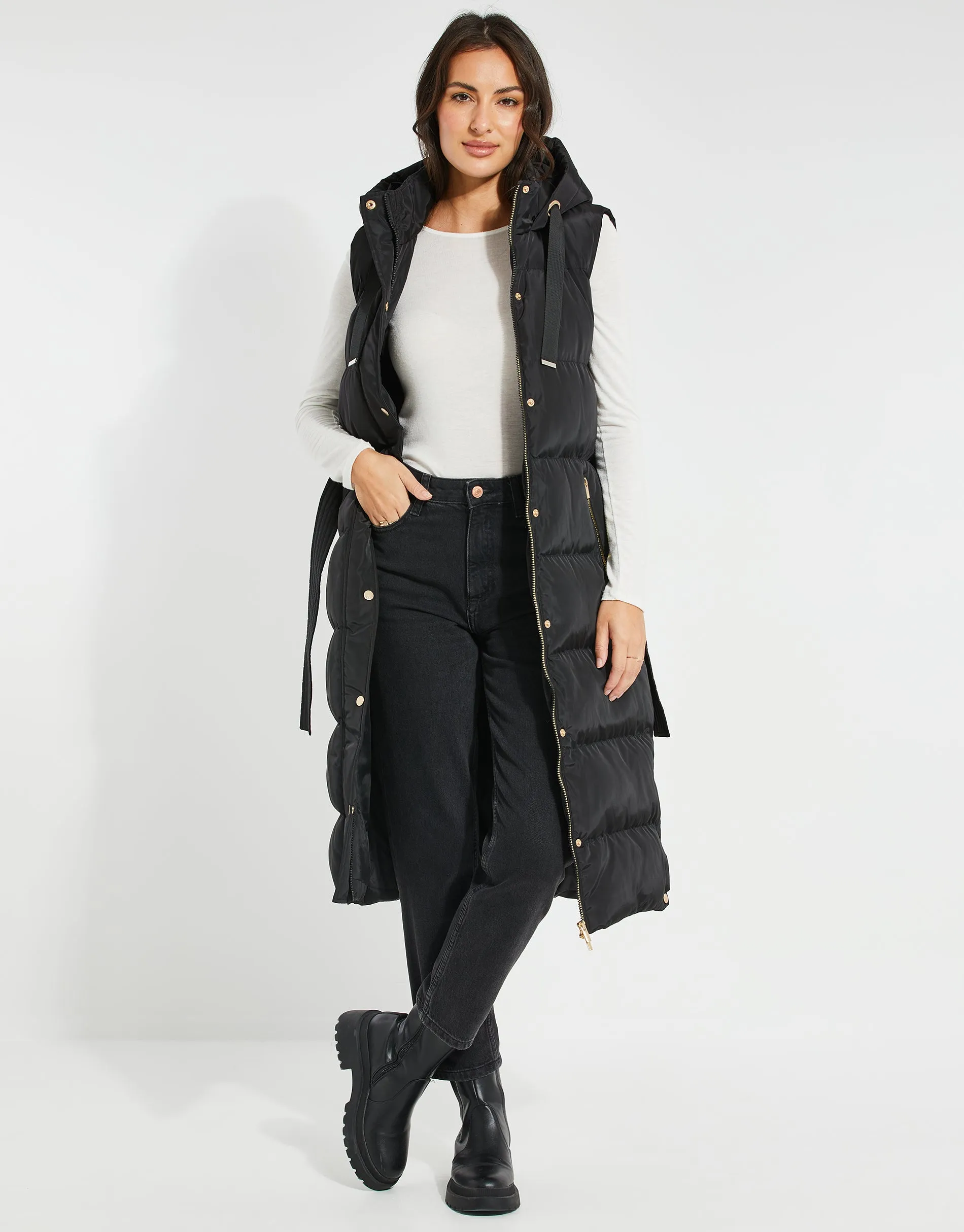 Women's Black Longline Metallic Detail Padded Gilet sold by Threadbare product image thumbnail 4
