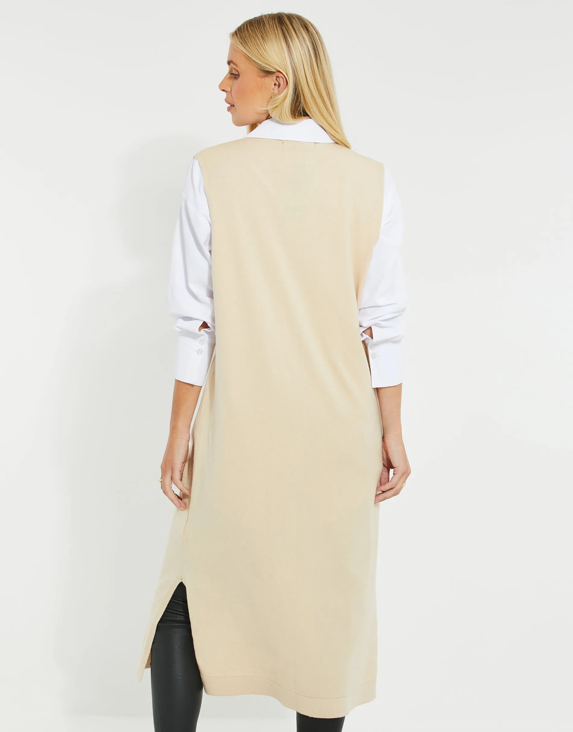 Women's Stone Button Down Knitted Sleeveless Cardigan sold by Threadbare product image thumbnail 2