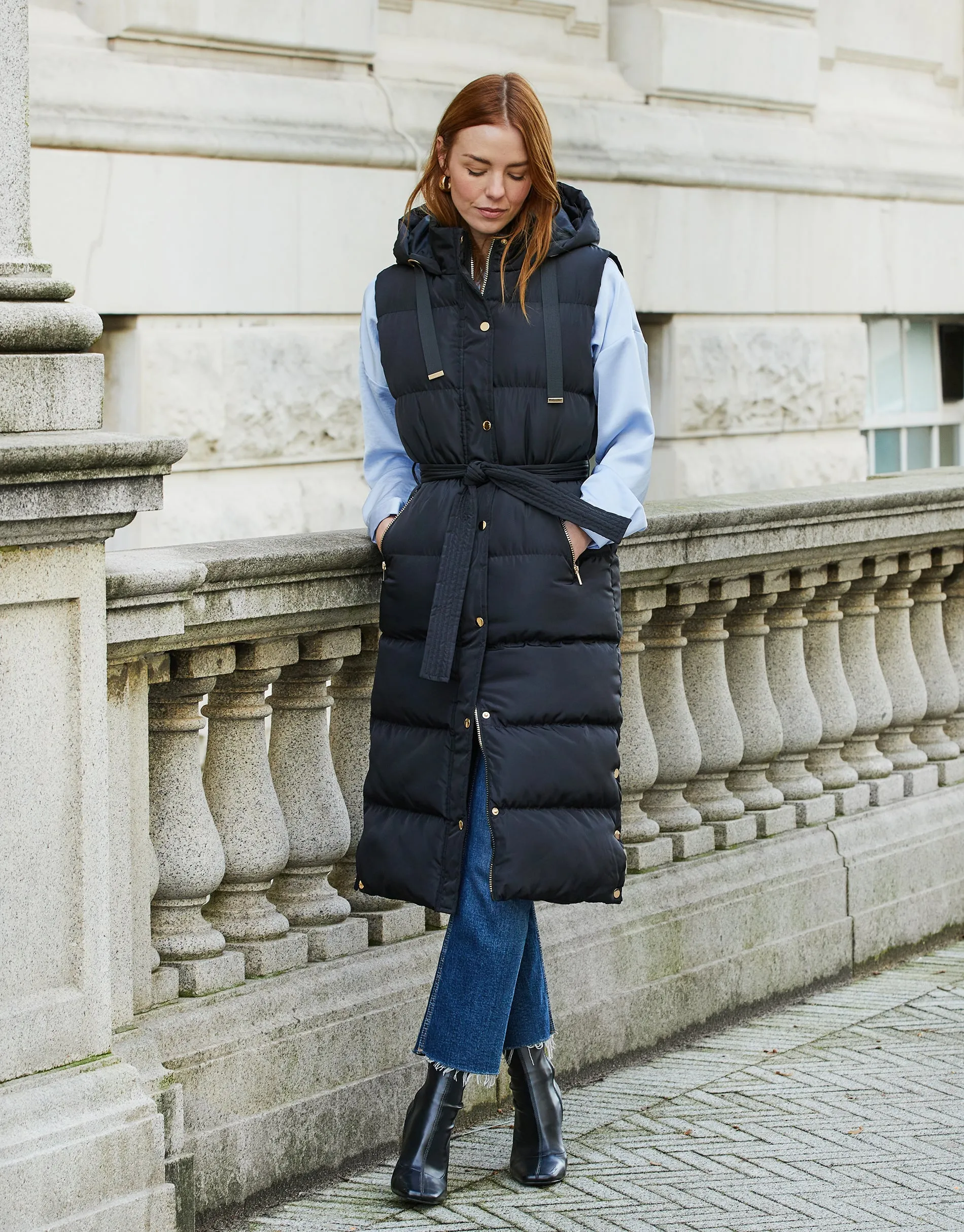 Women's Black Longline Metallic Detail Padded Gilet sold by Threadbare product image thumbnail 2