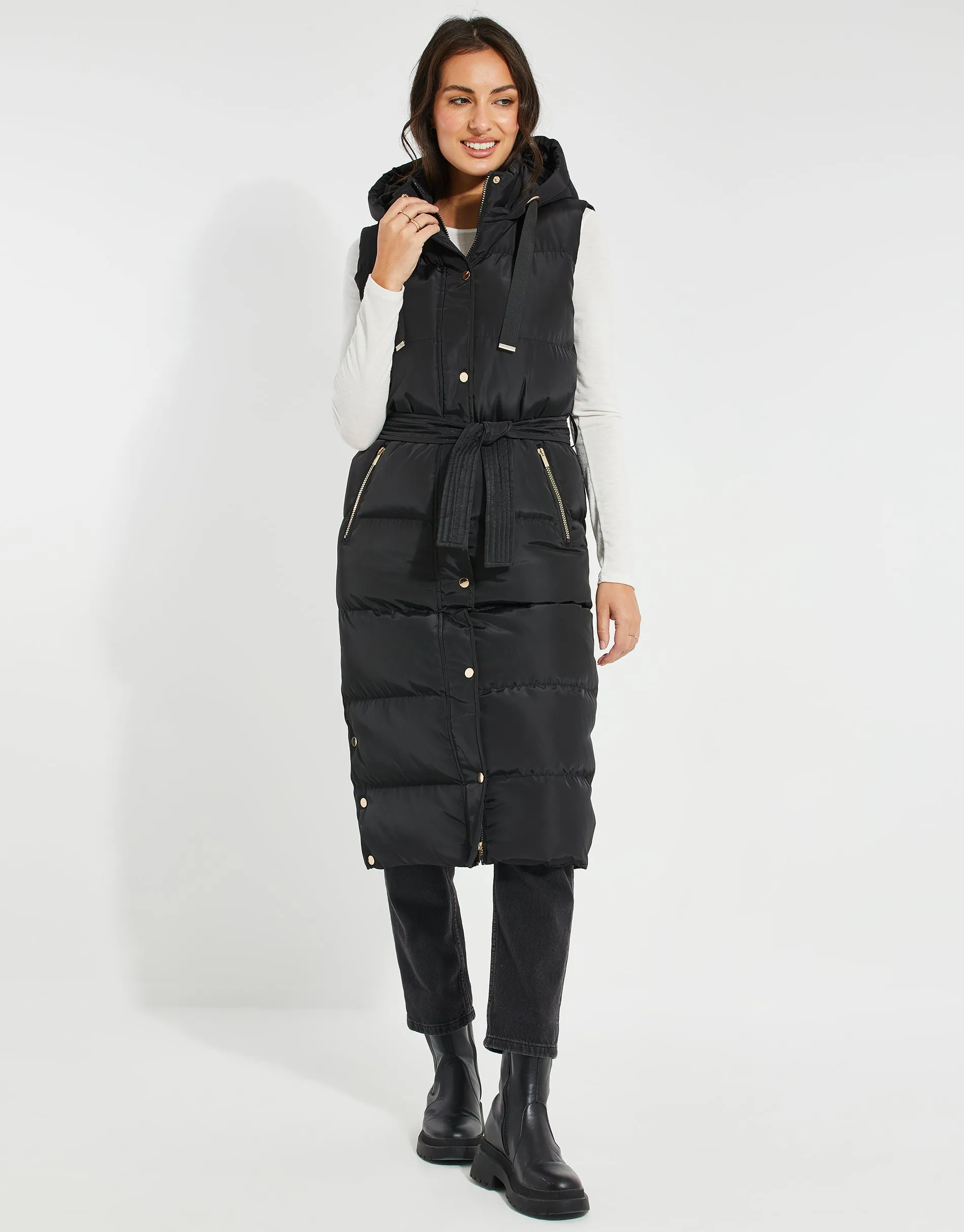 Women's Black Longline Metallic Detail Padded Gilet sold by Threadbare product image thumbnail 5
