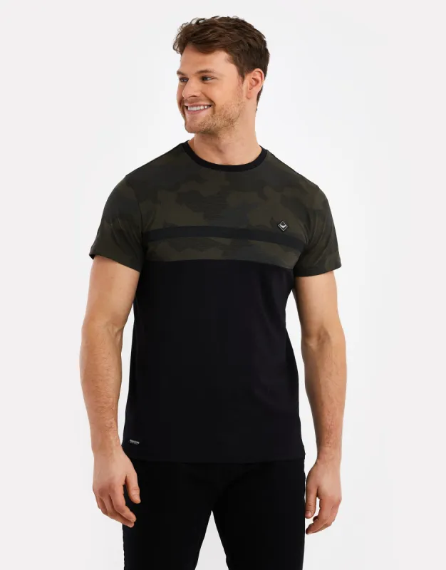 Men's Khaki Camo Panel T-Shirt sold by Threadbare