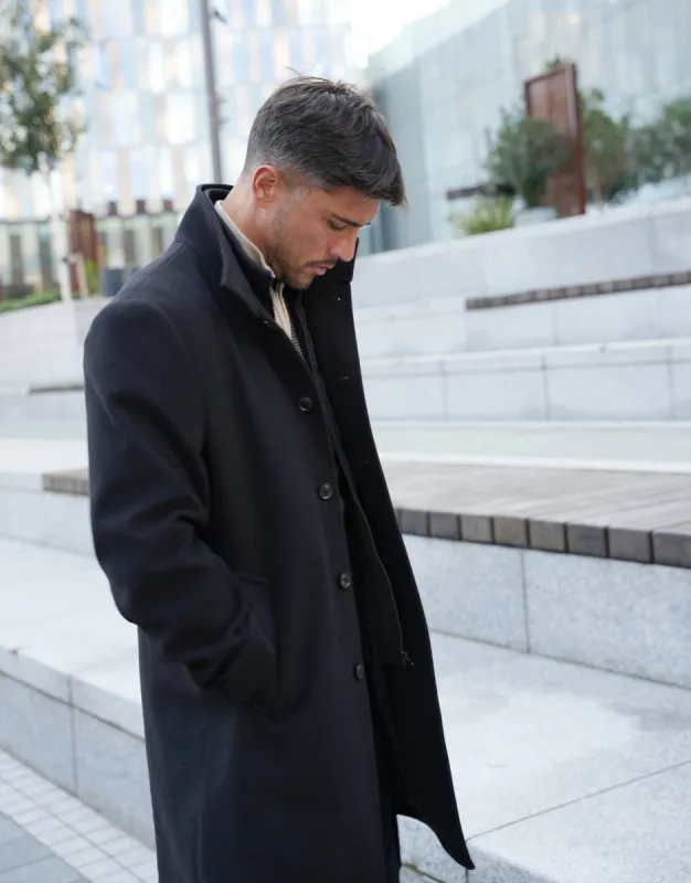 Threadbare Luxe Men's Black Funnel Neck Mock Layer Coat sold by Threadbare