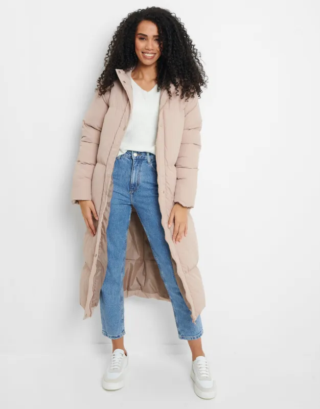 Women's Taupe Maxi Puffer Jacket sold by Threadbare