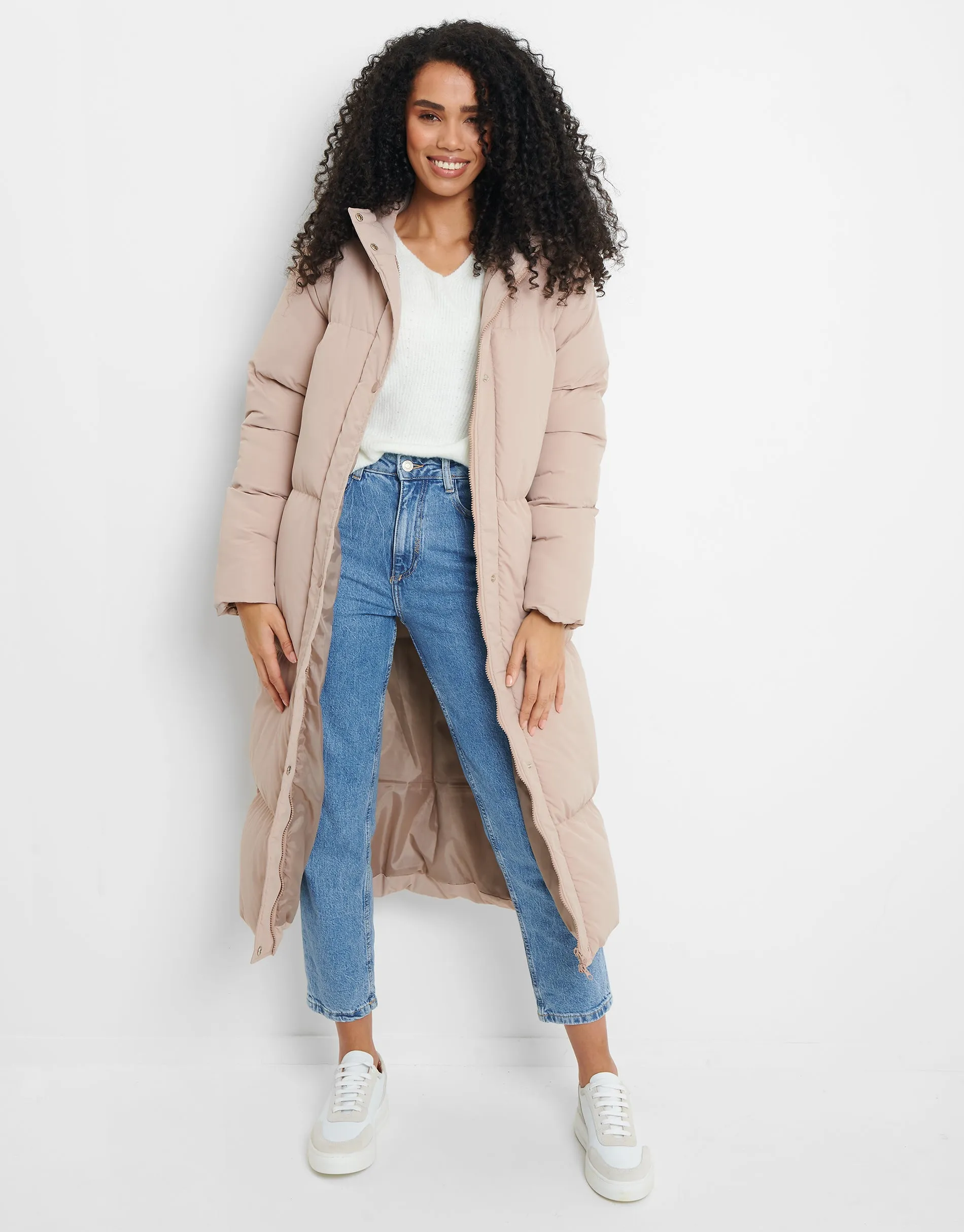 Women's Taupe Maxi Puffer Jacket sold by Threadbare